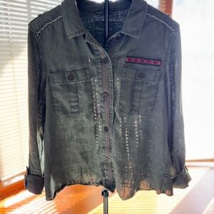 Aeropostale Olive Green Utility Shirt Jacket with Red Accent